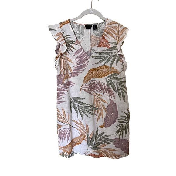 Tahari Womens Tropical Leaf Print Linen Dress Small Beachy Lagenlook boho vacati - Picture 1 of 10